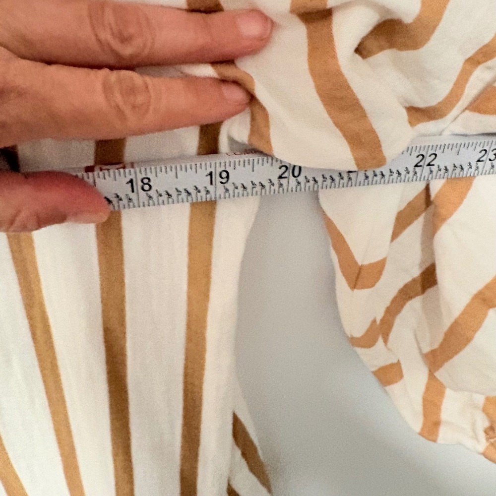 Chico's Striped Midi Shirt Dress COTTO Tan White Cotton gauze Pockets Boho - Picture 7 of 10